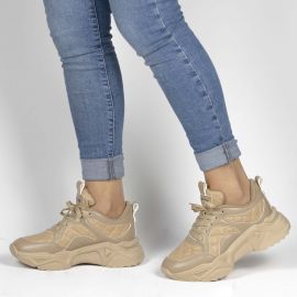 Kadın Günlük Bej-Nude Kapitone Detaylı Kalın Tabanlı 5 Cm Sneakers Spor Ayakkabı, Renk: Nude - Cilt, Beden: 36