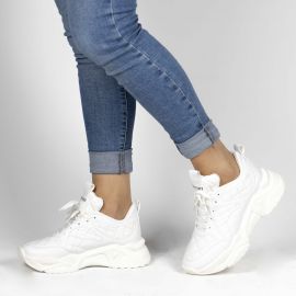 Kadın Günlük Beyaz Kapitone Detaylı Kalın Tabanlı 5 Cm Sneakers Spor Ayakkabı, Renk: Beyaz, Beden: 36