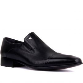 Erkek Siyah Bağcıksız Hakiki Deri Neolit Taban Klasik Ayakkabı, Renk: Siyah, Beden: 39