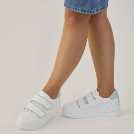 Kadın Cırtlı Beyaz Mavi Kalın Yüksek Tabanlı 5 cm Günlük Spor Ayakkabı, Renk: Beyaz, Beden: 36