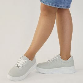Kadın Kalın Tabanlı Bağcıklı Gri Sneakers Günlük Spor Rahat Ayakkabı, Renk: Gri, Beden: 36