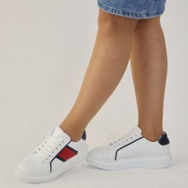 Kadın Kalın Tabanlı Beyaz Kırmızı Bağcıklı Sneakers Günlük Spor Rahat Ayakkabı, Renk: Beyaz, Beden: 36