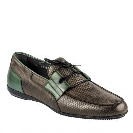 Erkek Yazlık Hakiki Deri Bağcıksız Günlük Ayakkabı, Renk: Yeşil, Beden: 39