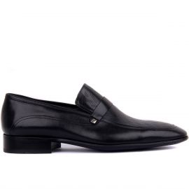 Erkek Hakiki Deri Siyah Özel Tasarım Neolit Taban Bağcıksız Klasik Ayakkabı, Renk: Siyah, Beden: 39