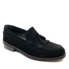 Erkek Günlük Bağcıksız Hakiki Deri Ayakkabı, Renk: Siyah Süet, Beden: 39