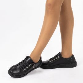 Kadın Hakiki Deri Fermuarlı Günlük Spor Ayakkabı / Sneakers, Renk: Siyah, Beden: 36