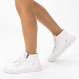 Kadın Hakiki Deri G&uuml;nl&uuml;k Spor Bot - Sneaker Bot, Renk: Beyaz, Beden: 37