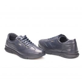 TwoEgoist Erkek Hakiki Deri  Kauçuk Taban Anatomik Günlük Ayakkabı - Sneaker, Renk: Lacivert, Beden: 45