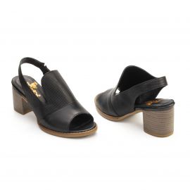 TwoEgoist Kadın Hakiki Deri Topuklu Şık Sandalet - Açık Ayakkabı, Renk: Siyah, Beden: 36