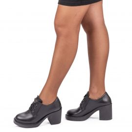 Kadın Hakiki Deri 8 cm Platform Topuk Bağcıklı Şık Ayakkabı, Renk: Siyah Deri, Beden: 37