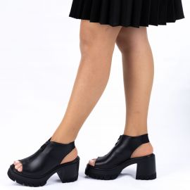 Twoegoist Kadın Hakiki Deri Platform Topuklu Fermuarlı Yazlık Ayakkabı Sandalet, Renk: Siyah, Beden: 38