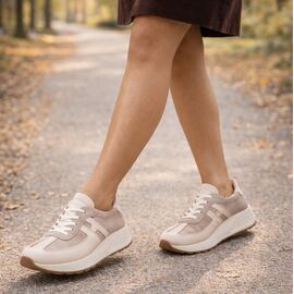 ​Kadın Hakiki Deri Anatomik Hafif Rahat Günlük Spor Ayakkabı Sneakers, Renk: Bej, Beden: 36