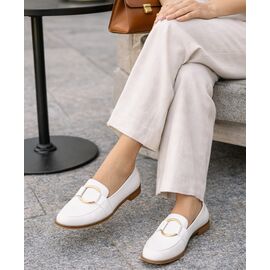 TwoEgoist Kadın Hakiki Deri G&uuml;nl&uuml;k Şık Klasik Loafer Babet Ayakkabı Beyaz, Renk: Beyaz, Beden: 39