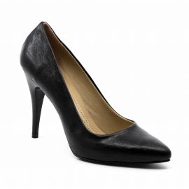Kadın 10 cm İnce Topuklu Siyah Kırışık Deri Stiletto Ayakkabı, Renk: Rugan Siyah, Beden: 36